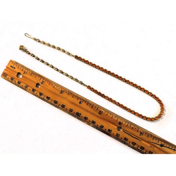 Vintage Amber Rhinestone Necklace 15 Inch Matching Clip Earrings Gold Plated - Picture 5 of 10